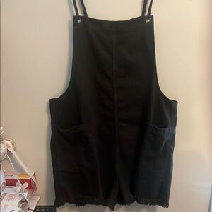 Aerie Black Oversized/Loose Styled Frayed Short Overalls